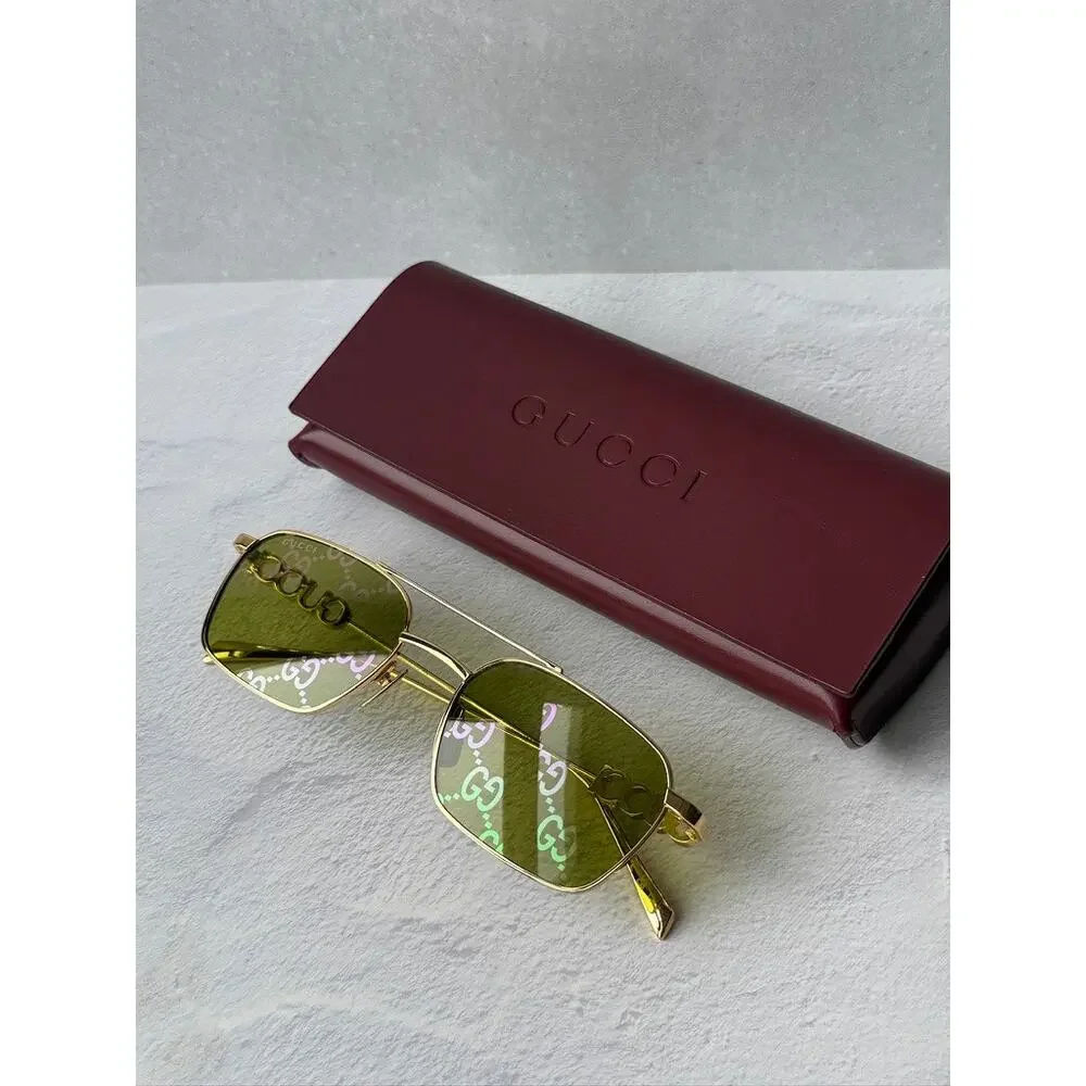 NEW Gucci GG1804S Green Mirror Aviator Logo Sunglasses